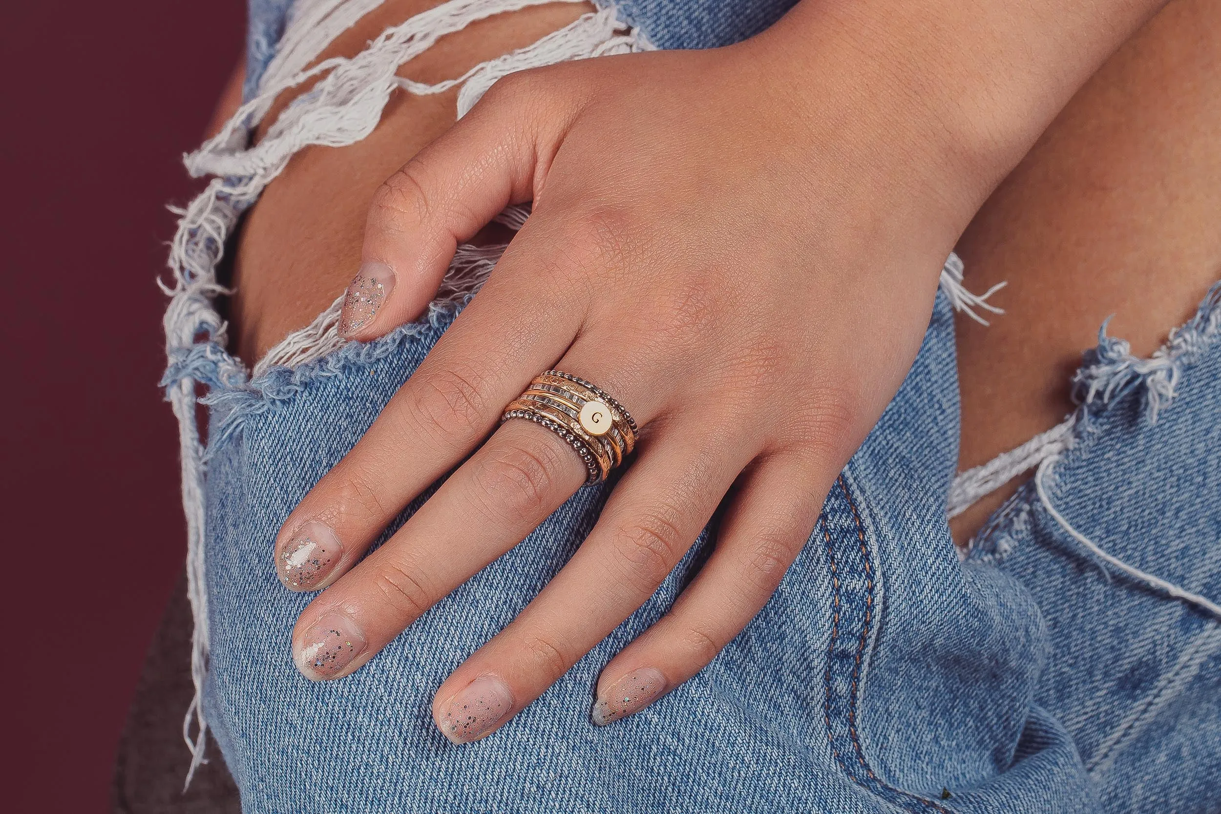 Personalized Initial Mixed Metal Stacking Rings