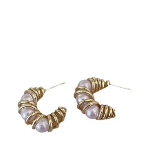 Pre Order: Pearl Metal Twisted Line Earrings