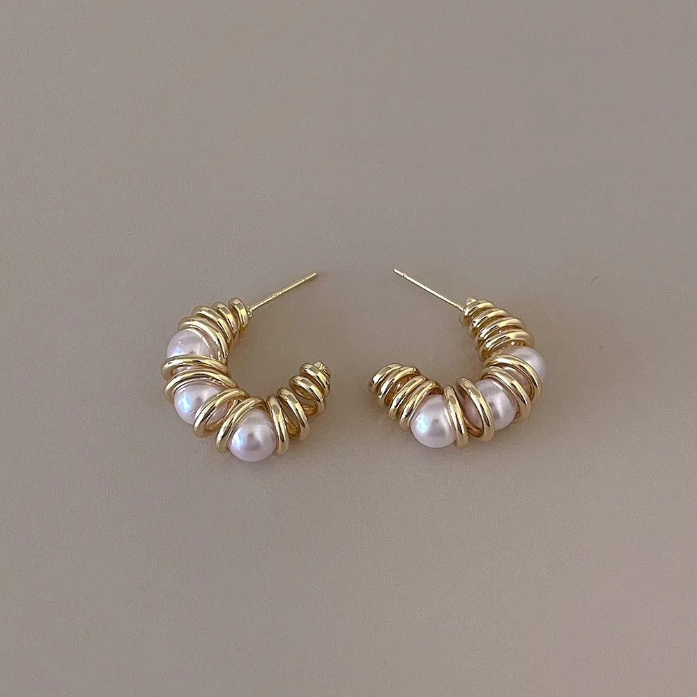 Pre Order: Pearl Metal Twisted Line Earrings