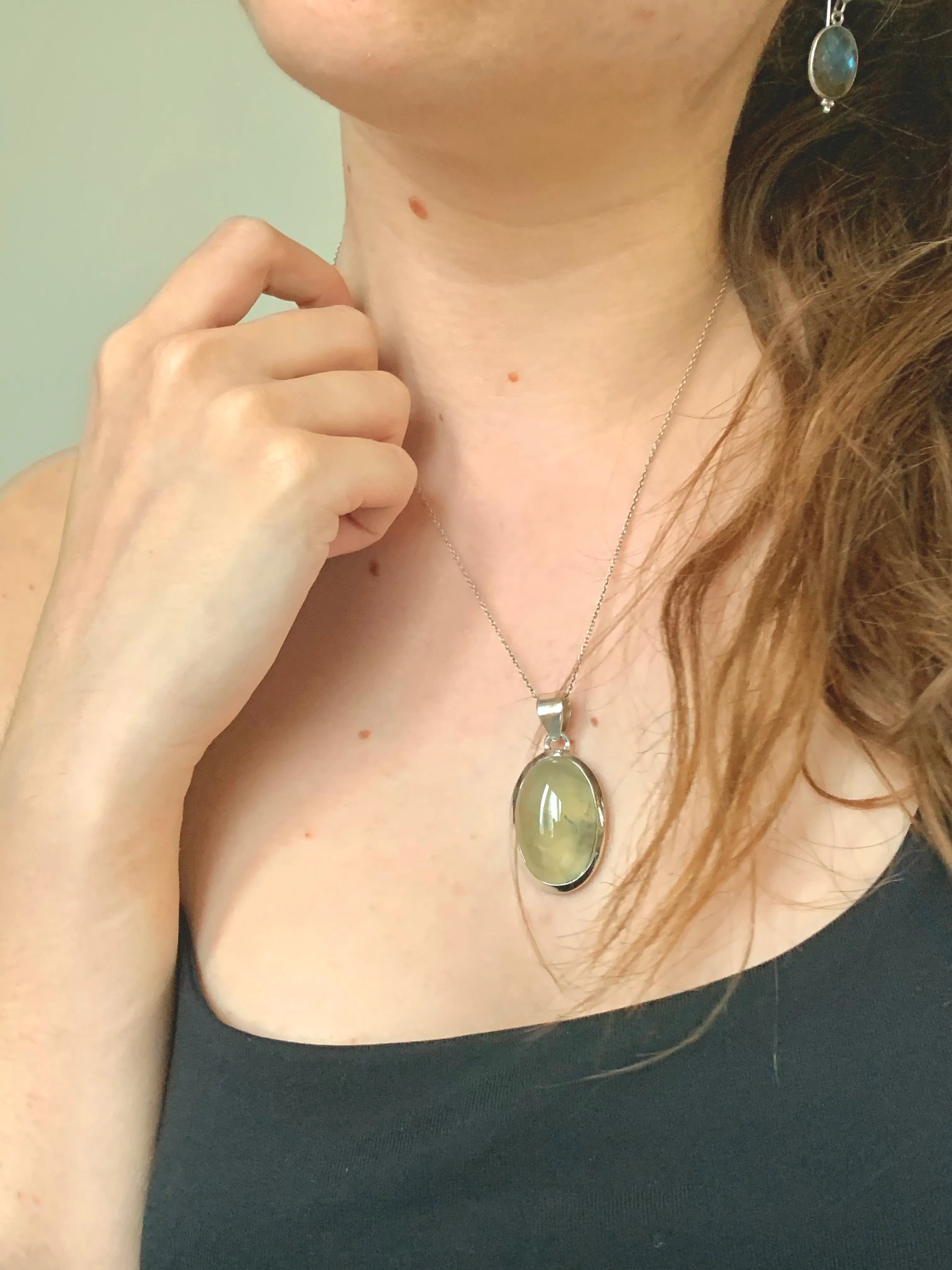 Prehnite with Epidote Ariel Pendant - Medium Oval