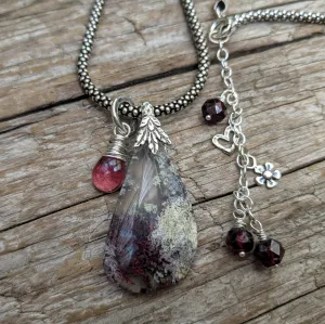 Purple Moss Agate & Pink Tourmaline Pendant - Necklace