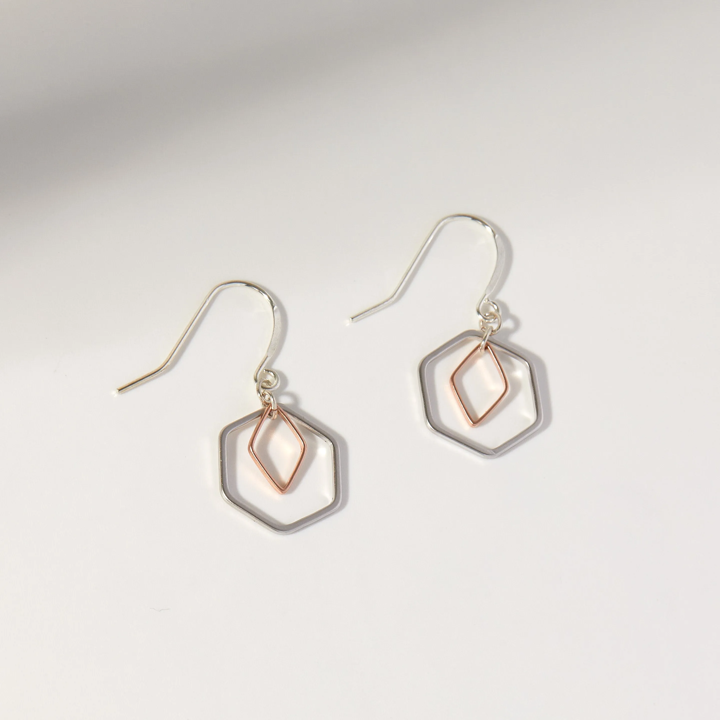 "Le Contour" Gold & Silver Hexagon Earrings