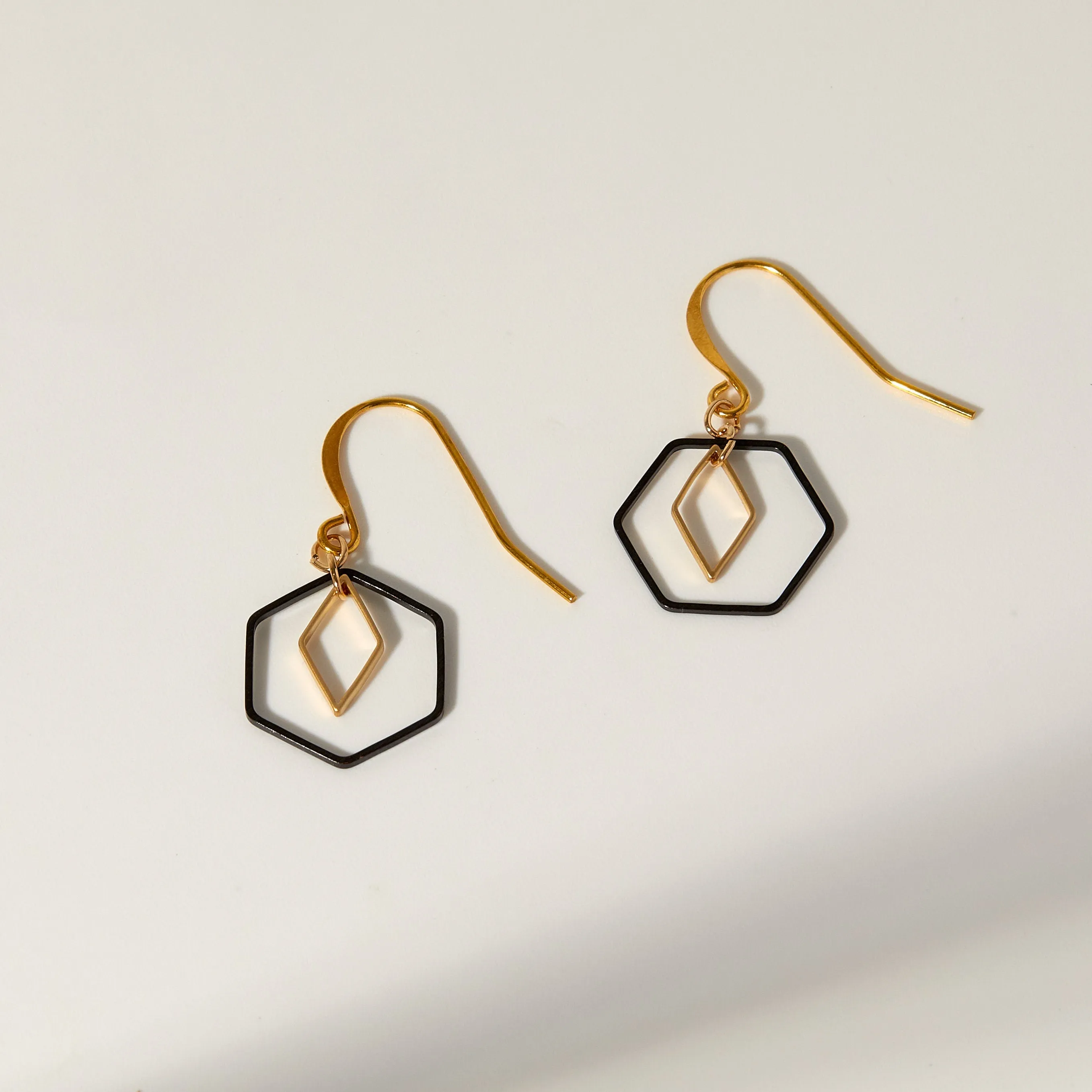 "Le Contour" Gold & Silver Hexagon Earrings