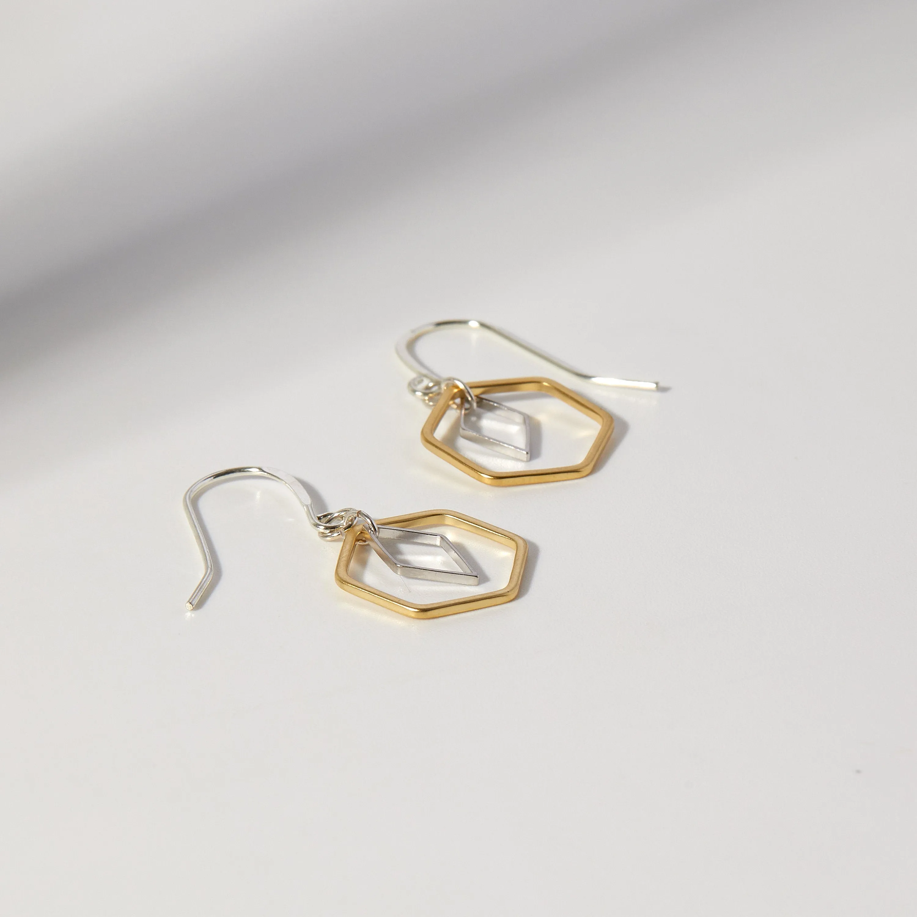 "Le Contour" Gold & Silver Hexagon Earrings