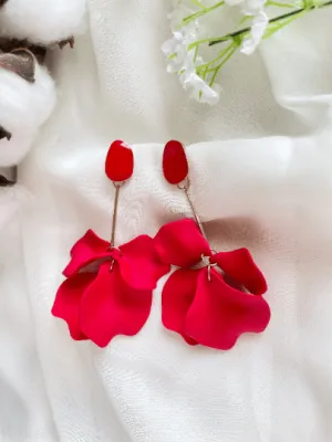 Red - Hot christmas red flower earrings | dangle petals golden bar baroque earrings | unique floral earrings | bridal party wedding earrings