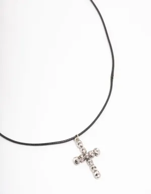 Rhodium Cord Skull Cross Necklace