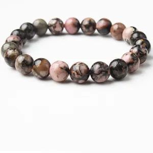 Rhodonite Beaded Bracelet Black Thread Rhodochrosite