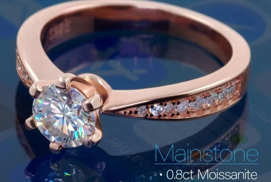 Rose Gold Colored Silver Moissanite Ring 1ct