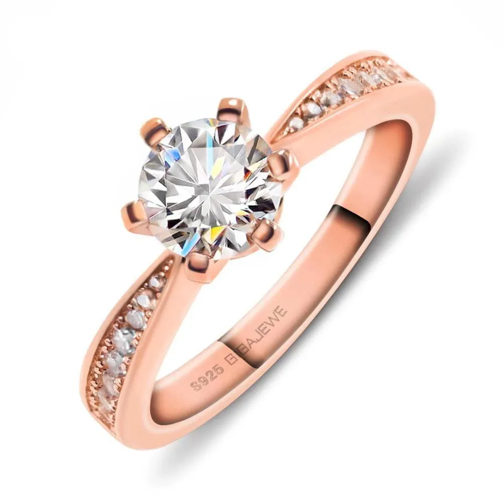 Rose Gold Colored Silver Moissanite Ring 1ct