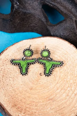 SALE! Green Amesbury Steer Head Earrings