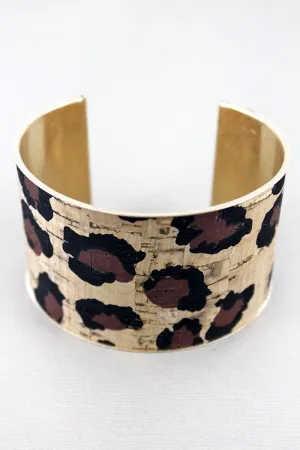 SALE! Leopard Cork and Goldtone Cuff Bracelet