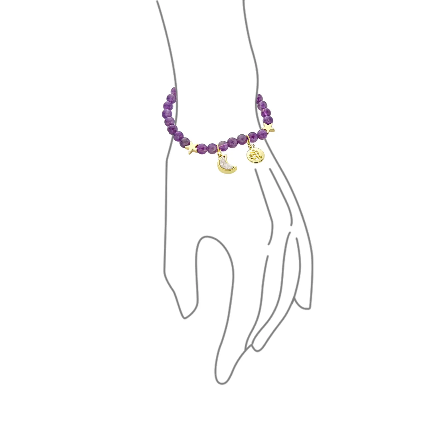 Semi Precious Druzy 6MM Purple Gemstone Stretch Bracelet with Ohm Charm