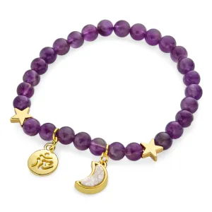 Semi Precious Druzy 6MM Purple Gemstone Stretch Bracelet with Ohm Charm