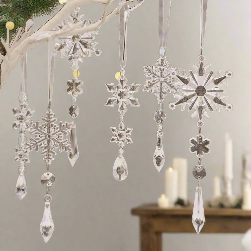 Set 6pcs Acrylic Clear Snowflake Pendants Christmas Tree Decorations Ornaments Icicles Snowflake