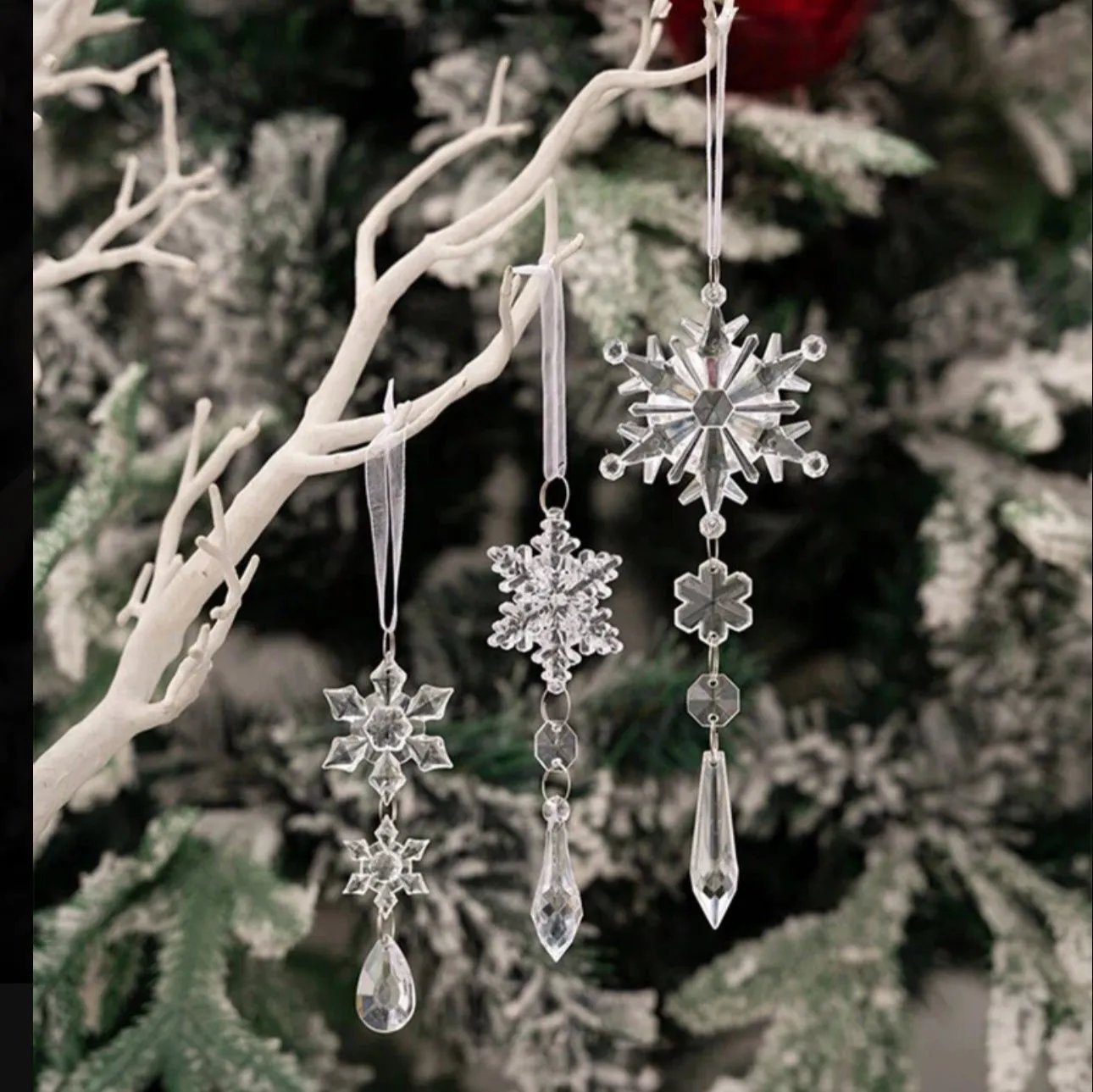 Set 6pcs Acrylic Clear Snowflake Pendants Christmas Tree Decorations Ornaments Icicles Snowflake