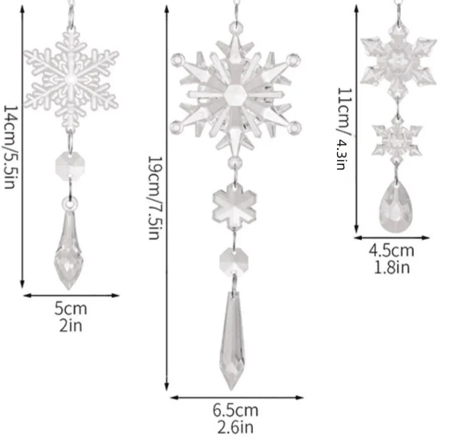 Set 6pcs Acrylic Clear Snowflake Pendants Christmas Tree Decorations Ornaments Icicles Snowflake