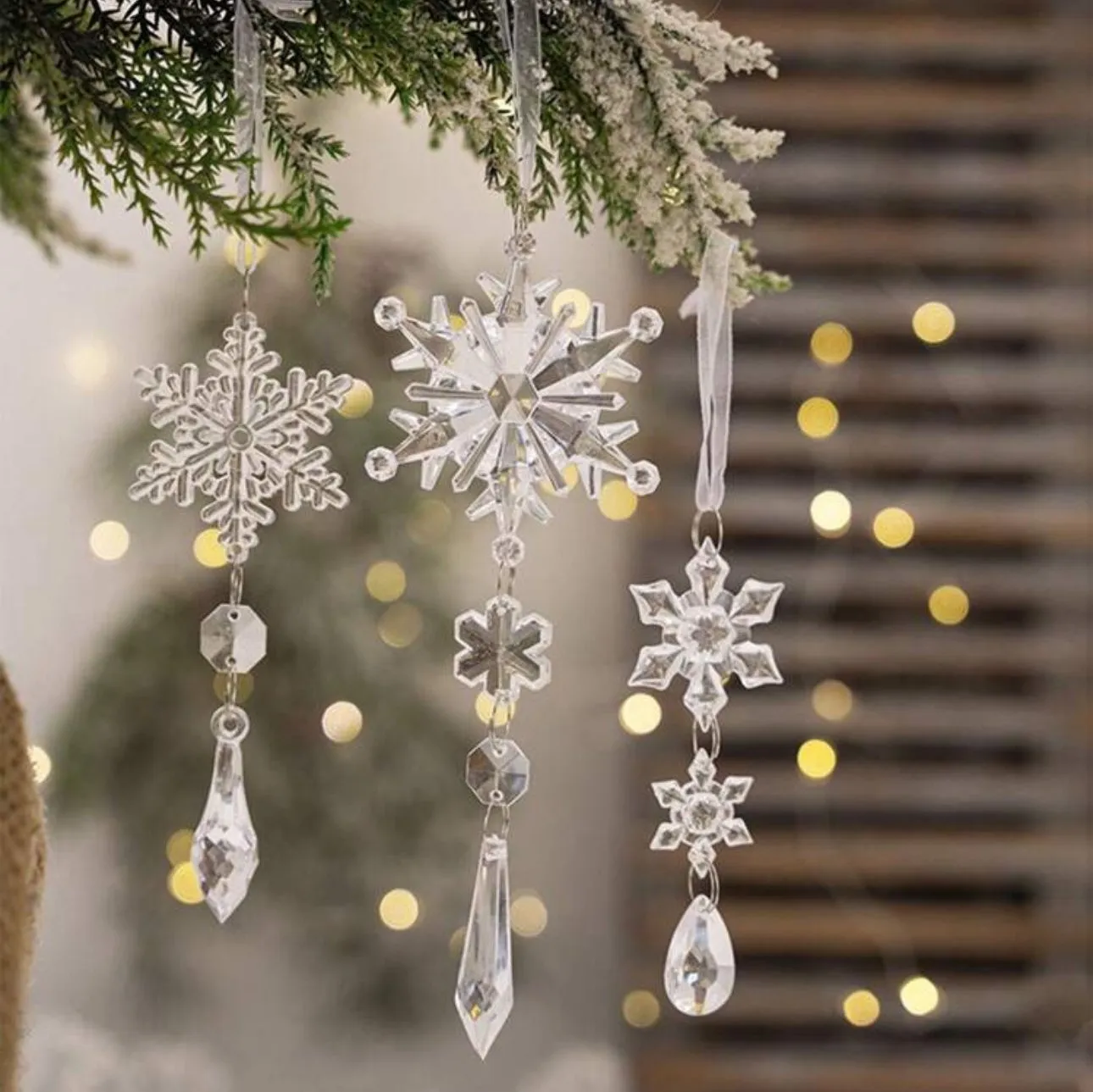 Set 6pcs Acrylic Clear Snowflake Pendants Christmas Tree Decorations Ornaments Icicles Snowflake