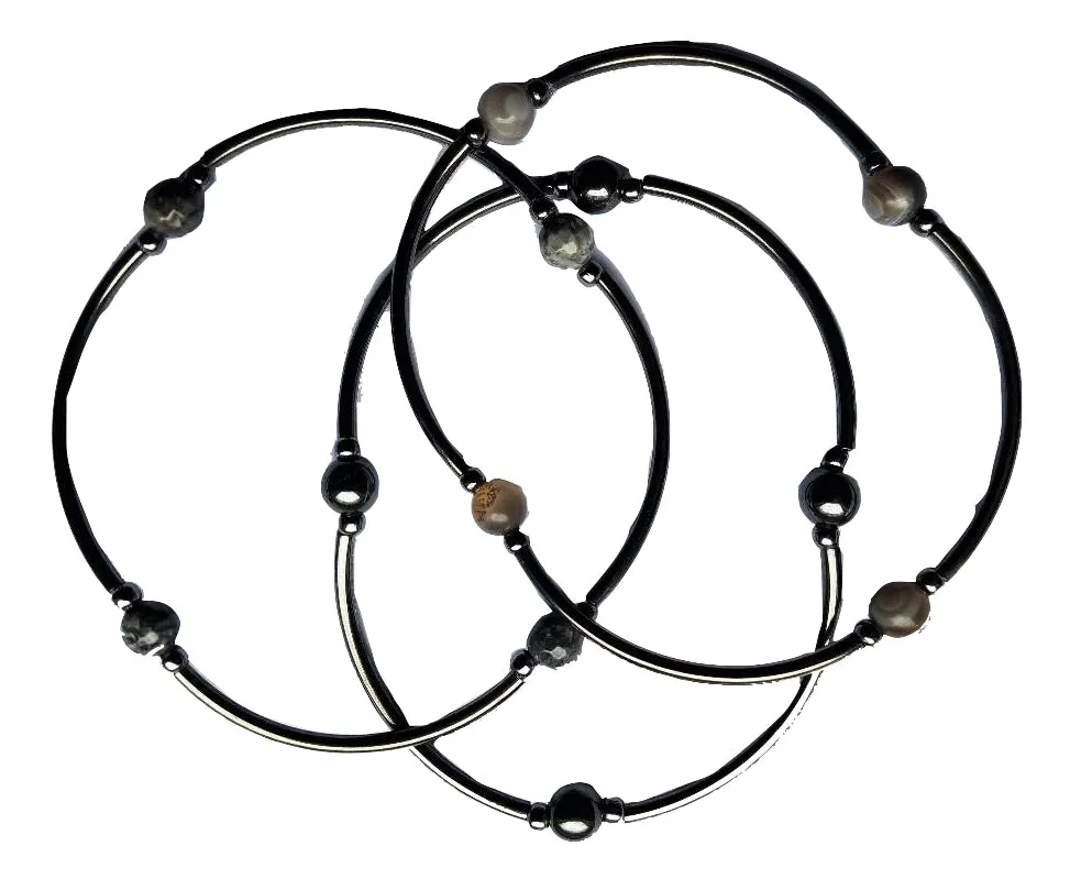 Shades of Gray Combo Skinny Bracelet Set