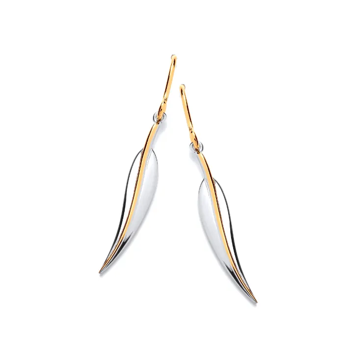 Silver and Gold Elegant Leaf Drop Earrings