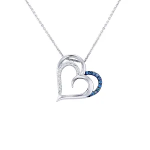 Silver Entwined Love Blue and White Heart Diamond Necklace