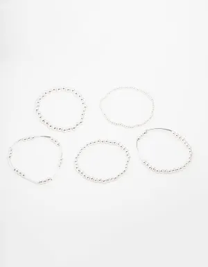 Silver Mixed Ball Bracelets 5-Pack