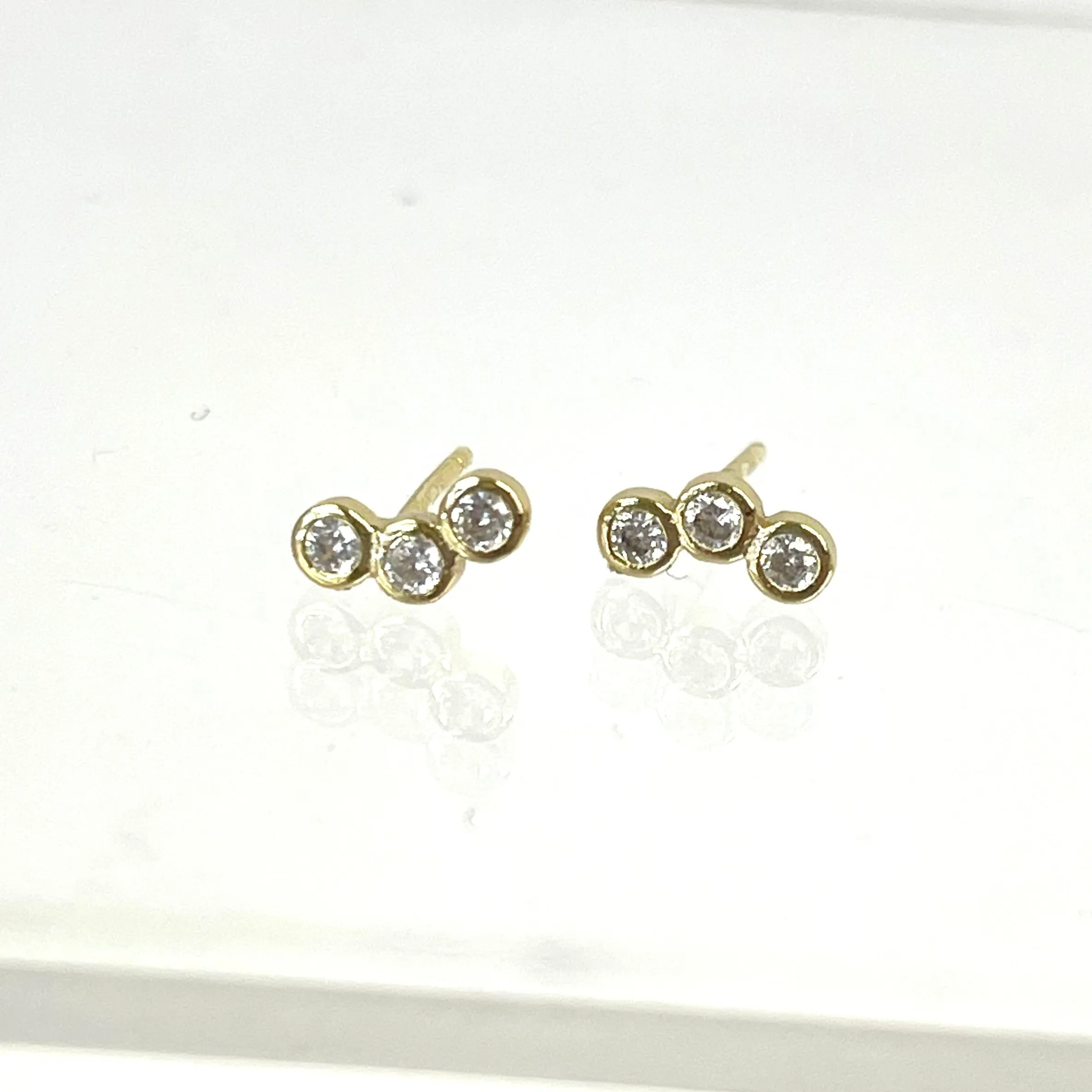 Small Triple Circles Gold Stud Earrings