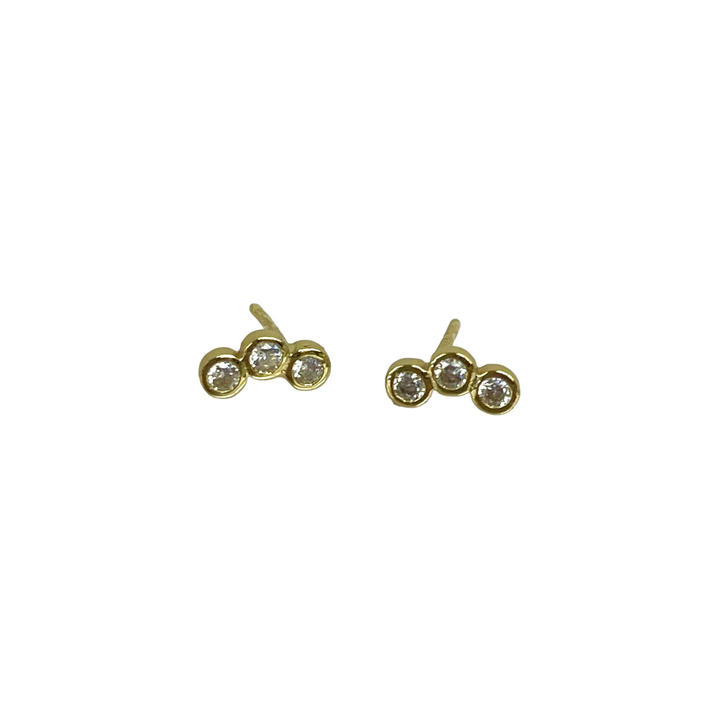 Small Triple Circles Gold Stud Earrings