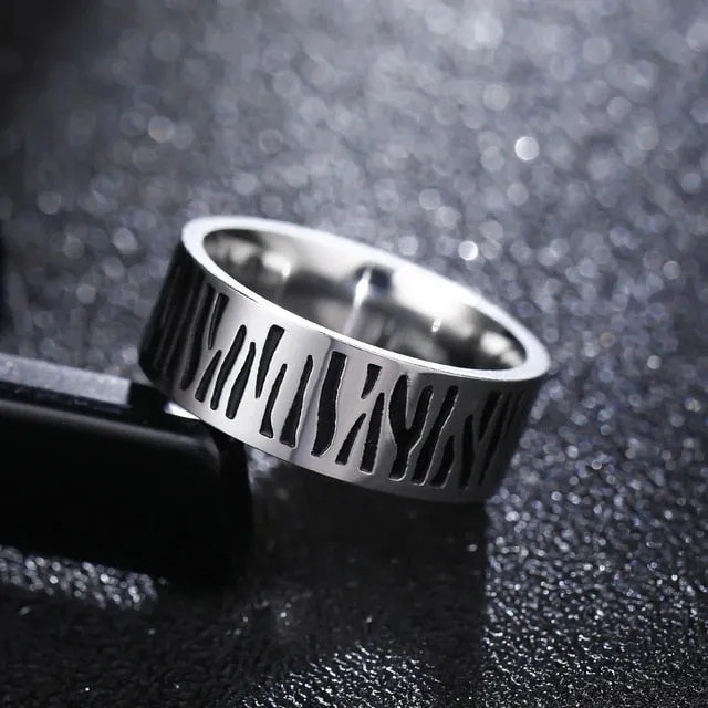 Spectacular 8MM Titanium Pattern Engraved Rings