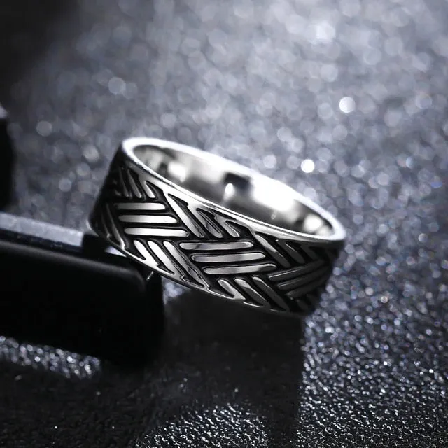 Spectacular 8MM Titanium Pattern Engraved Rings