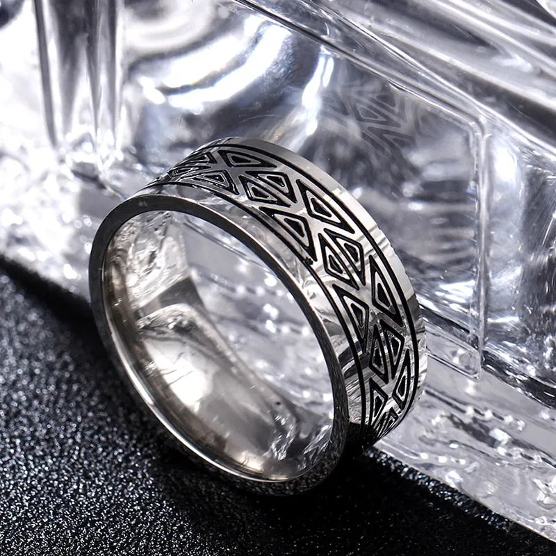 Spectacular 8MM Titanium Pattern Engraved Rings