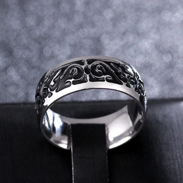 Spectacular 8MM Titanium Pattern Engraved Rings