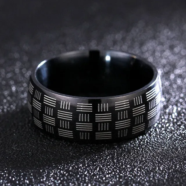 Spectacular 8MM Titanium Pattern Engraved Rings