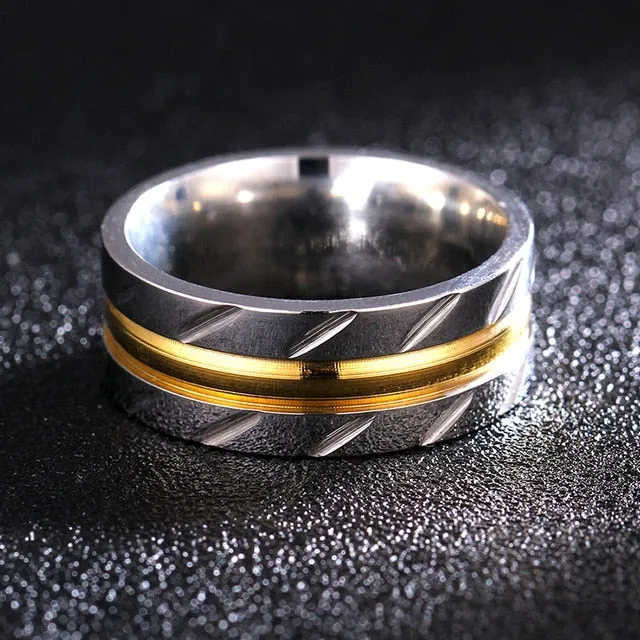 Spectacular 8MM Titanium Pattern Engraved Rings