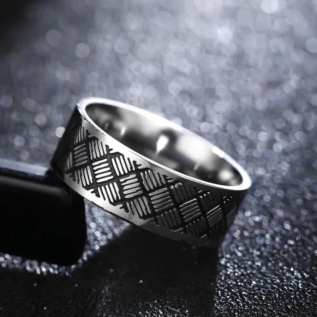 Spectacular 8MM Titanium Pattern Engraved Rings