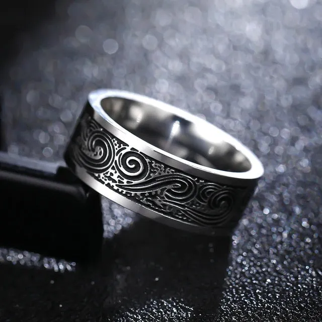 Spectacular 8MM Titanium Pattern Engraved Rings