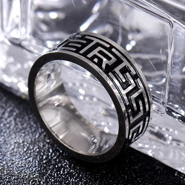 Spectacular 8MM Titanium Pattern Engraved Rings