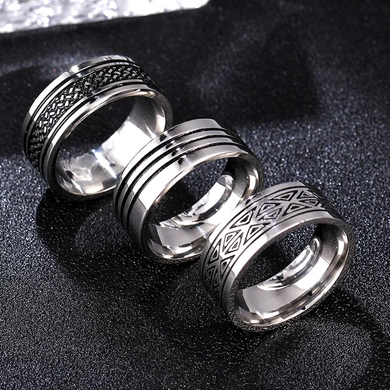 Spectacular 8MM Titanium Pattern Engraved Rings