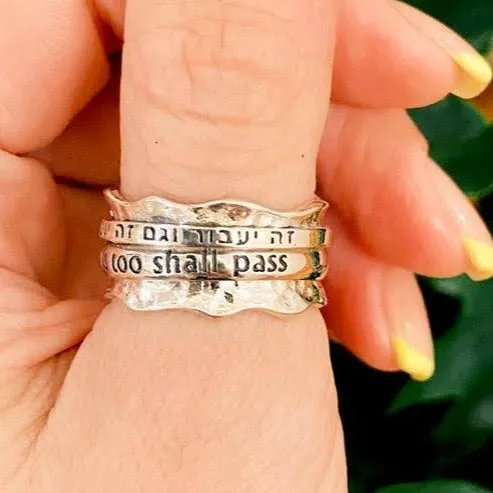 Spinner ring Personalized Hebrew / English Ring. This Shall Pass Ring. Silver ring.