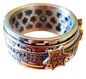 Spinner Ring with Charms Hebrew Engraved Verses