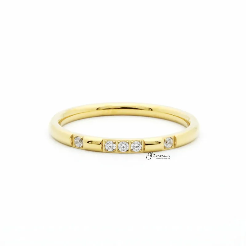 Stainless Steel 5 CZ Inlay Band Ring - Gold