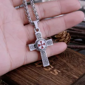 Stainless Steel Red Cross Shield Viking Necklace