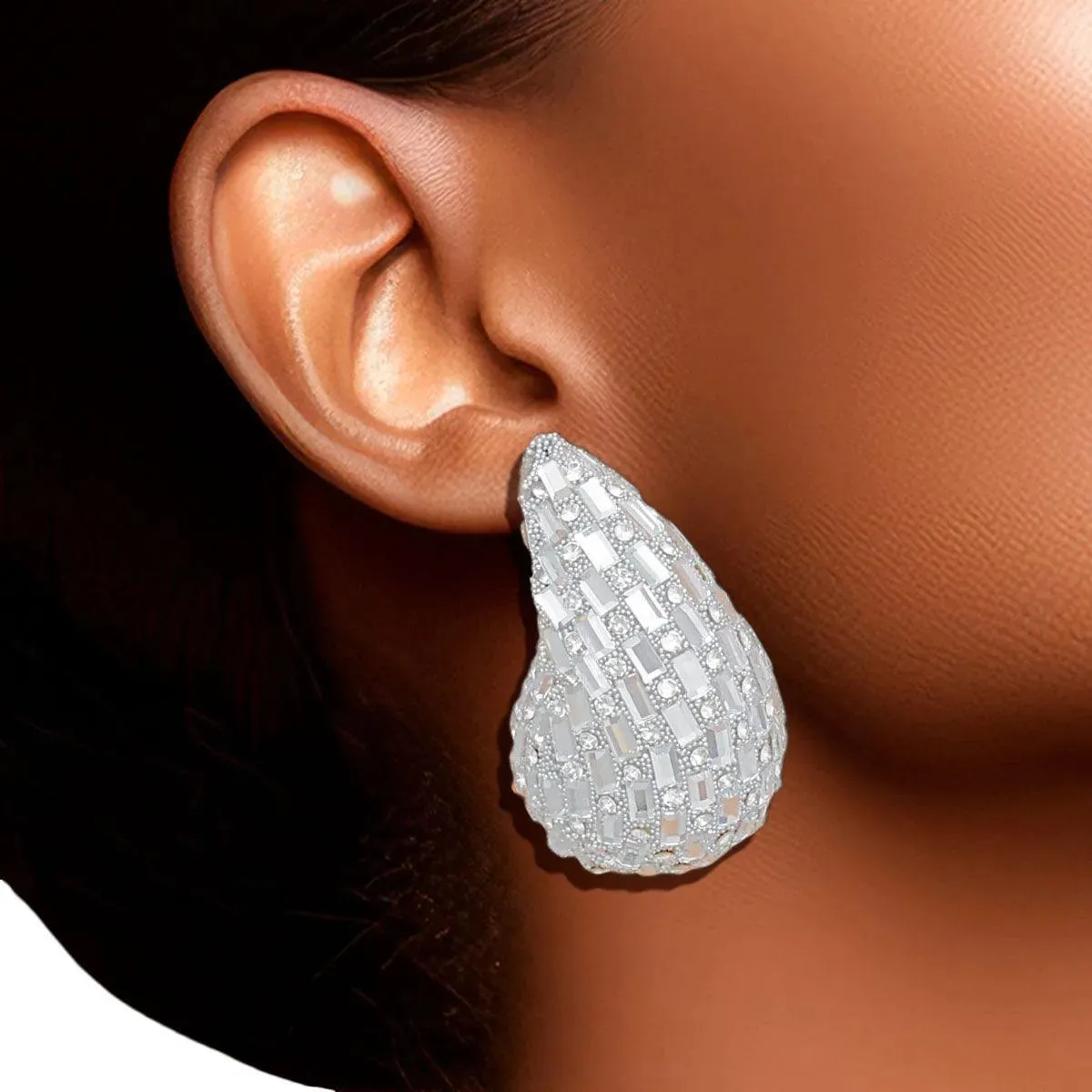 Stay Stylish Trendy Silver Teardrop Design Stud Earrings - Fashion Jewelry