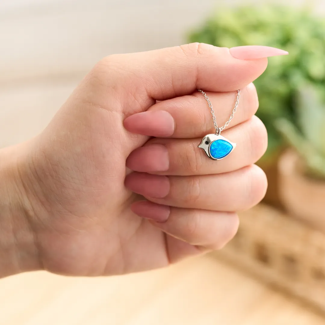 Sterling Silver Opal Birdie Necklace