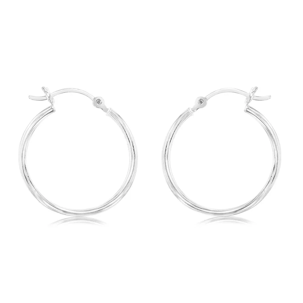 Sterling Silver Ribbed 20mm Hoop Earrings