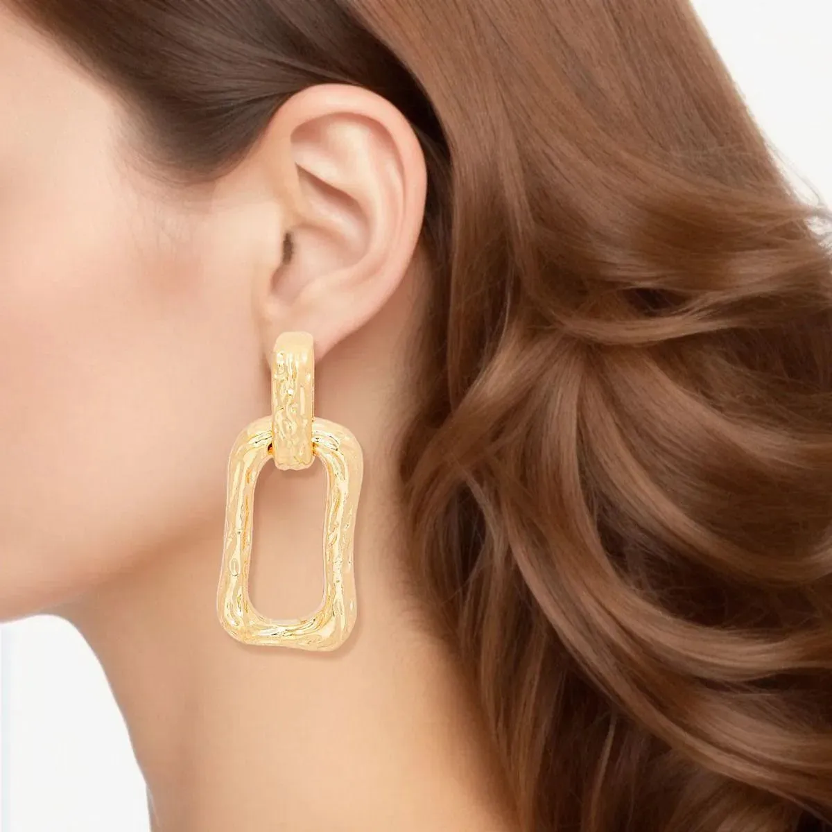 Stylish Gold Rectangle Clip On Link Earrings: Fashion Jewelry