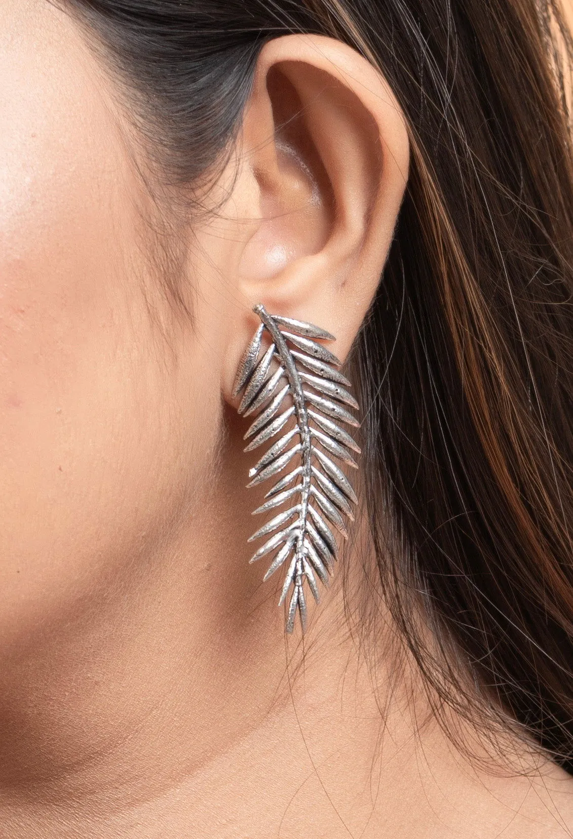 Stylish Oxidised Silver Stud Earrings With Leaf Design - Non-Allergic, Ideal For Every Occasion