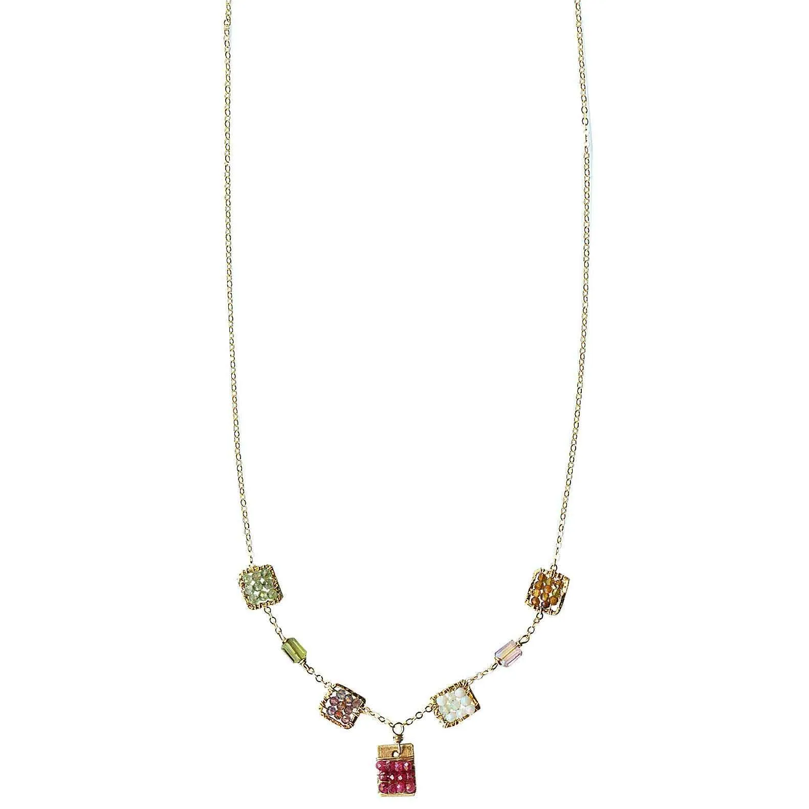 Tabs Necklace 5001 with Mixed Rubies and Gem Stones by Michelle Pressler Jewelry