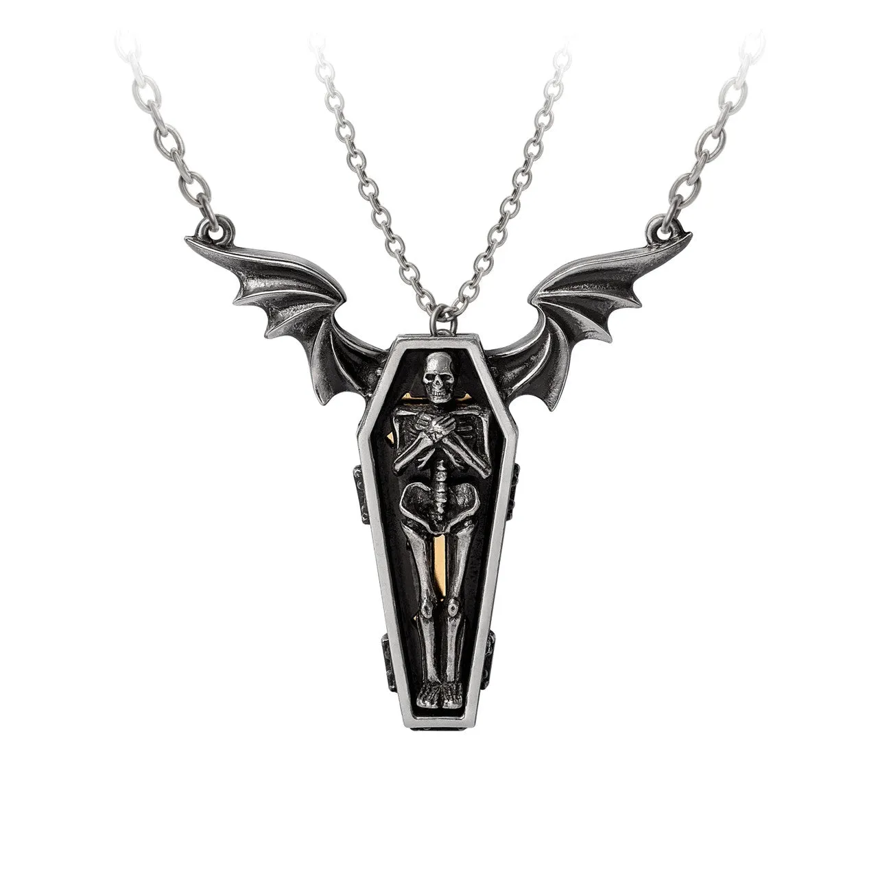 Undying Homage Winged Coffin Skeleton Couples Necklaces by Alchemy Gothic