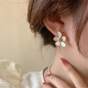 VAIGE Elegant White Enamel Irregular Five-Petal Flower Drop Earrings in Copper Alloy - Fashion Jewelry Accessory