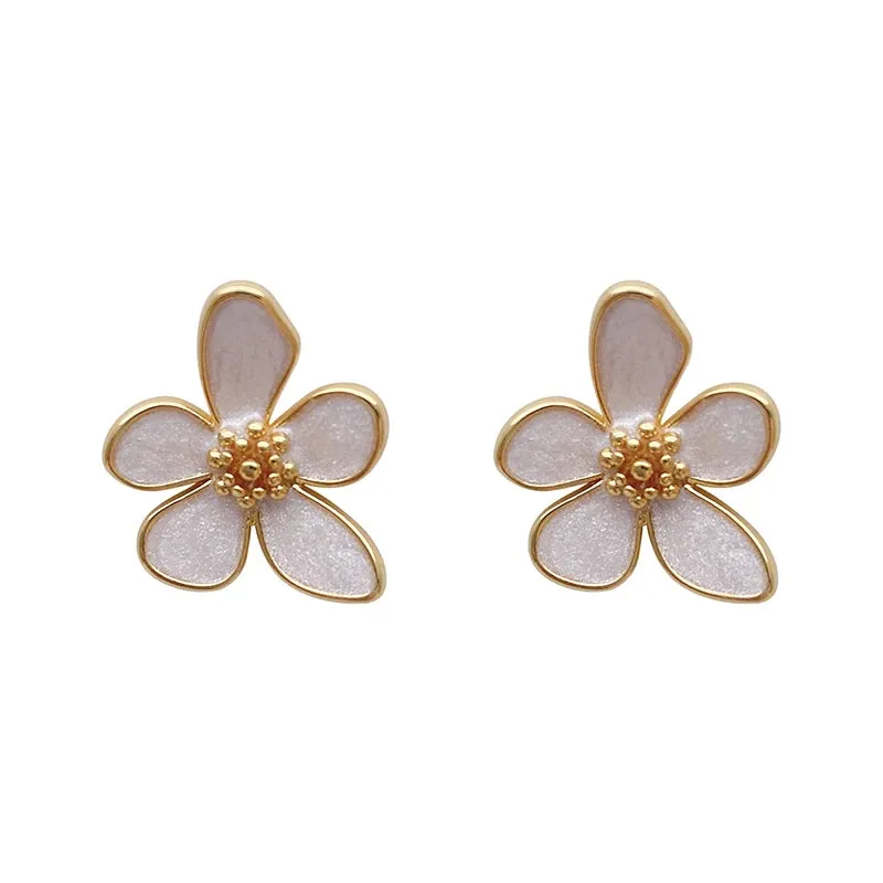 VAIGE Elegant White Enamel Irregular Five-Petal Flower Drop Earrings in Copper Alloy - Fashion Jewelry Accessory